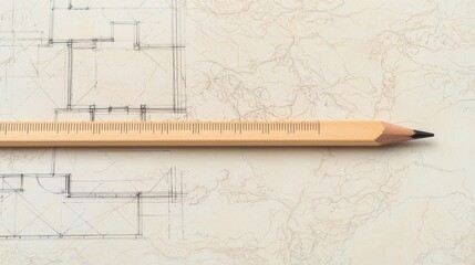 Pencil on architectural blueprint background with clear layout.