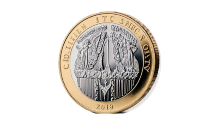 A stack of shiny metal coins symbolizing growth and prosperity, representing financial success and investment opportunities in a business context. transparent background