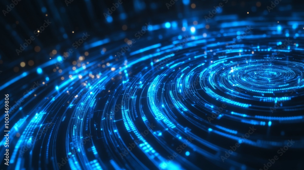 Aufkleber A mesmerizing blue spiral pattern with glowing lines, resembling dynamic waves of light in a dark space background.