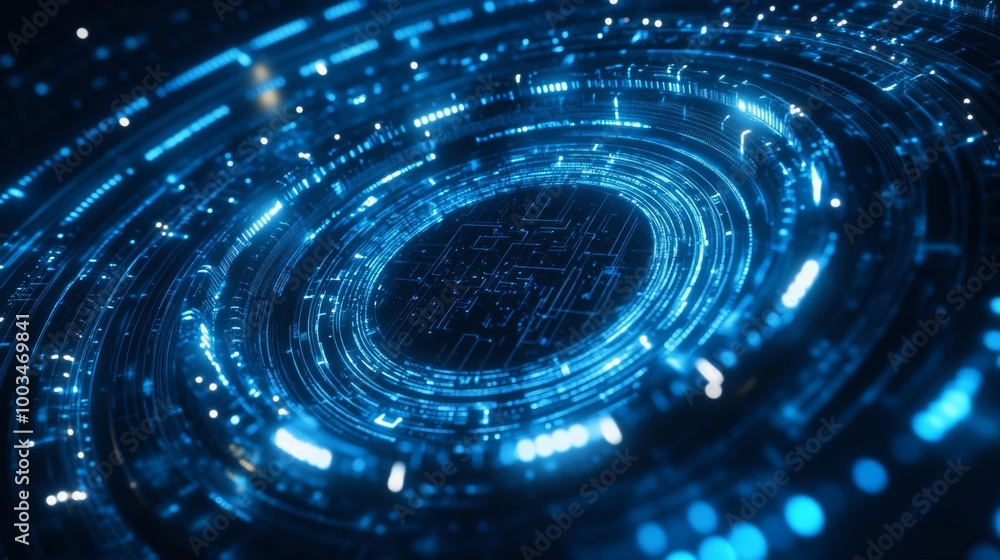 Poster a mesmerizing blue digital vortex with intricate patterns, evoking a sense of depth and technologica