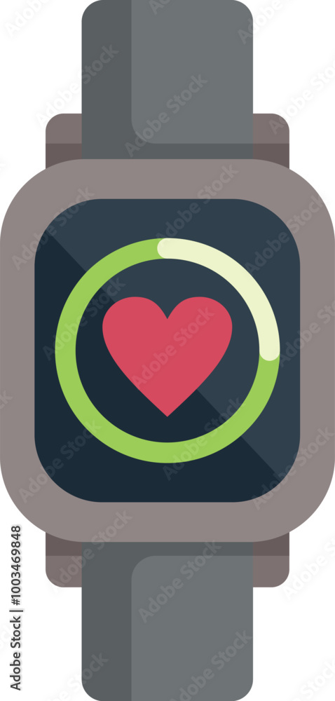 Poster smartwatch showing heart rate monitor interface icon with green loading circle
