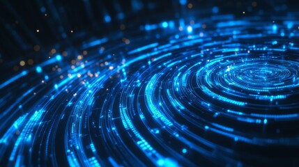 A mesmerizing blue spiral pattern with glowing lines, resembling dynamic waves of light in a dark space background.