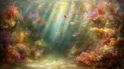 Obraz premium A haunting seascape with coral barely visible through sea foam, evoking a sense of mystery and calm in the ocean's depths.