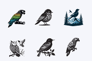 Creative 6 Birds silhouette vector style with white background