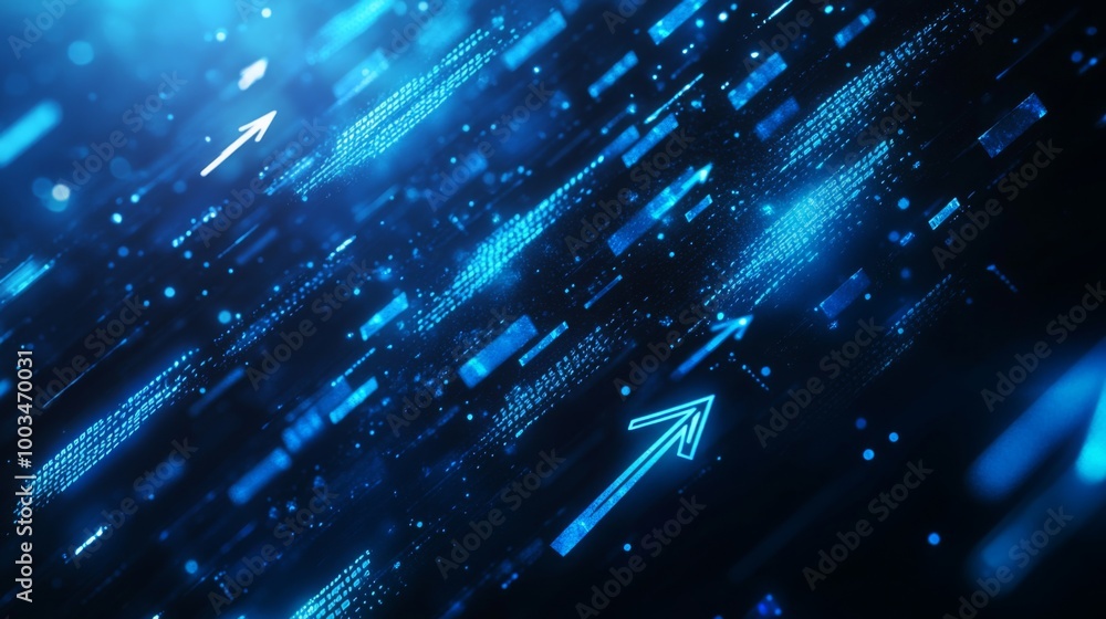 Fototapete a dynamic digital background featuring glowing blue arrows and patterns, symbolizing movement and te