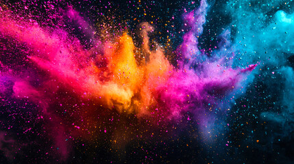 The atmosphere of the holiday. A colorful explosion of confetti. Fireworks are scattered all over the sky, creating a bright and lively atmosphere. The concept of the grand opening