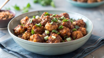Gobi Manchurian Dry: Popular Indian Street Food Featuring Cauliflower Florets, Selective Focus






