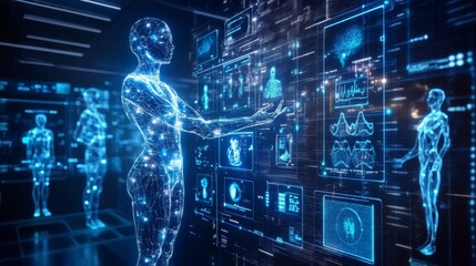 Fototapeta premium Digital Human Body Scan Interface Futuristic Technology Medical Research Biometric Ana