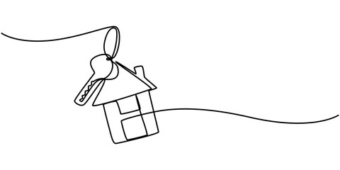 Continuous one line art drawing symbol of house keys, Real Estate Line Icon Vector Design, Continuous One Line Drawing Real Estate Icons Concept. Single Line Vector Illustration, Continuous one line