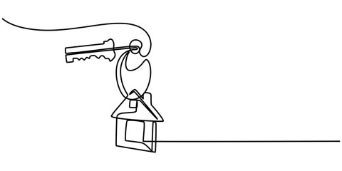 Continuous one line art drawing symbol of house keys, Real Estate Line Icon Vector Design, Continuous One Line Drawing Real Estate Icons Concept. Single Line Vector Illustration, Continuous one line