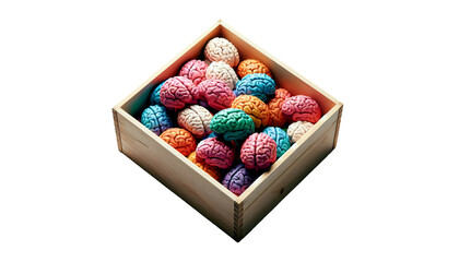 Farbenfrohe Ideen &ndash; Gehirne in einer Holzkiste