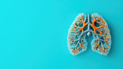 Human lung model showcasing detailed bronchi and alveoli structure against teal background