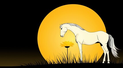 Majestic Horse Under a Yellow Moonlight Sky