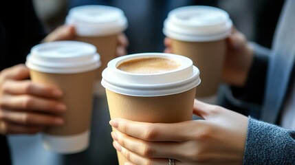 Warm Coffee Cups in Hands Outdoors