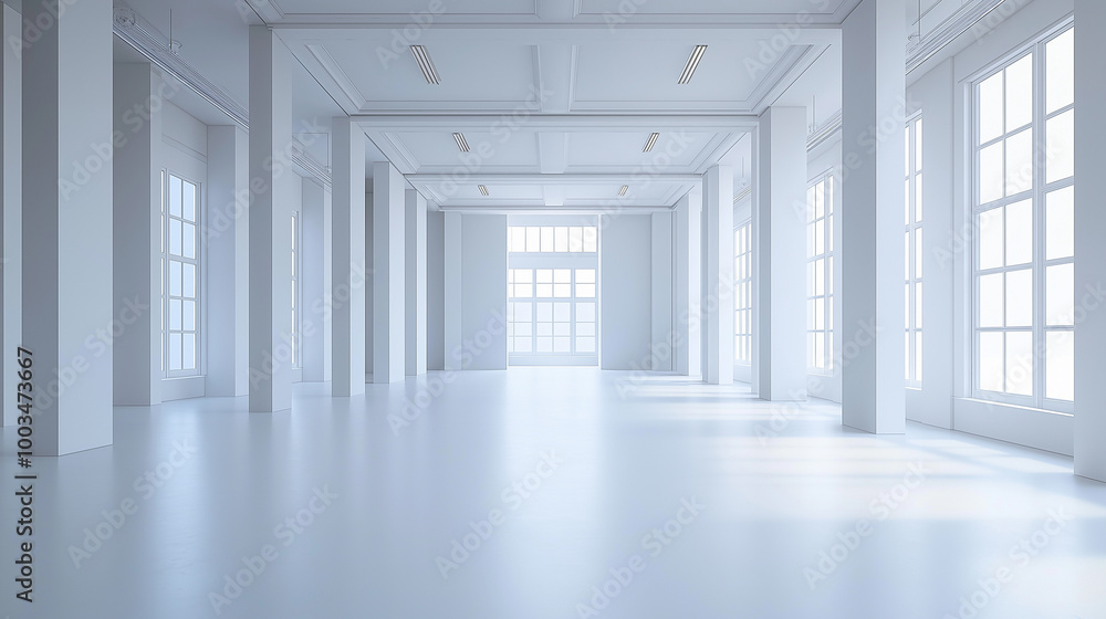 Aufkleber Empty white room with columns and big windows letting in natural light