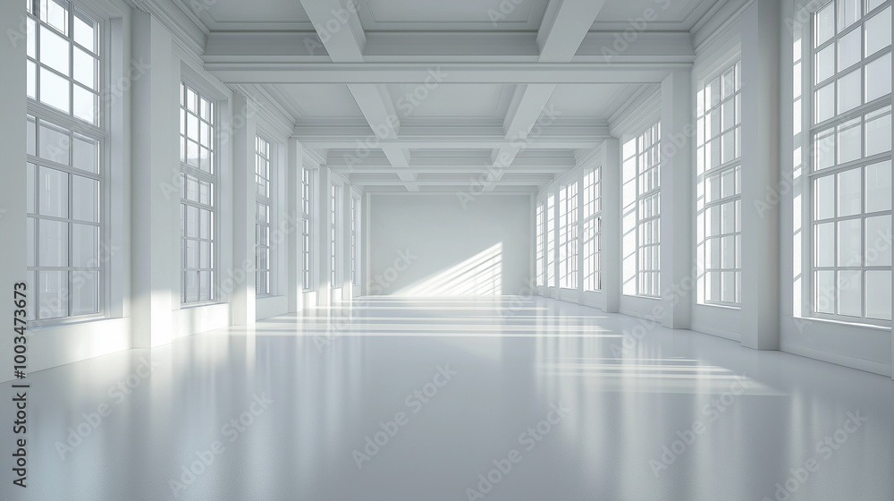 Aufkleber sunlight streaming through windows in empty white room