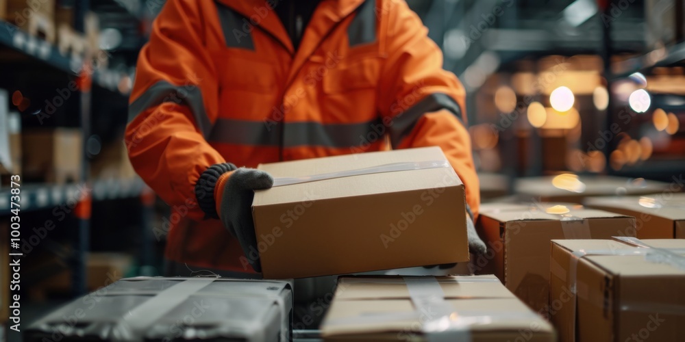 Poster warehouse package handling in work shift