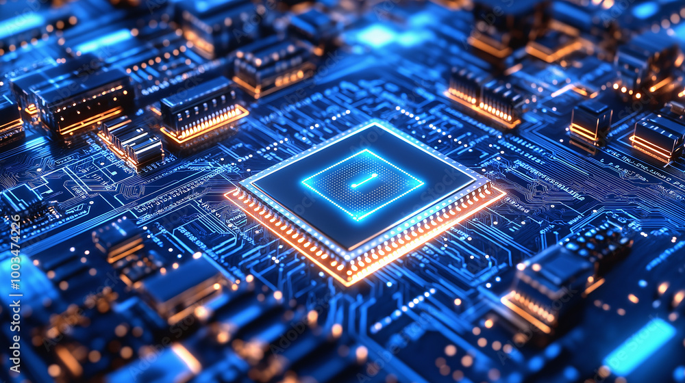 Aufkleber cpu performing complex calculations glowing on motherboard