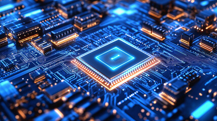 Obraz premium Cpu performing complex calculations glowing on motherboard