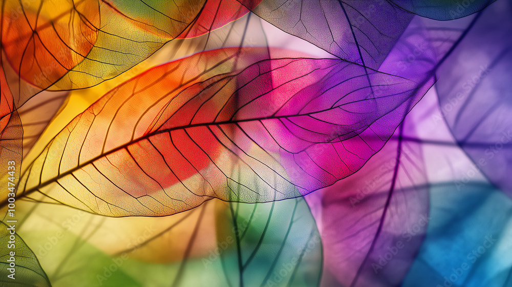 Aufkleber colorful transparent skeleton leaves creating vibrant background texture
