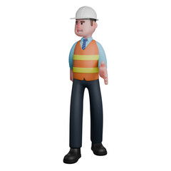 3D Male Design Expert. An Architect walks with his head turned to the right. Illustrated Architect Character