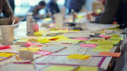 Obraz premium Colorful Sticky Notes on a Creative Workspace Table