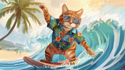 a cat surfing in the sea