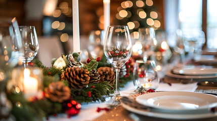 Christmas table setting with candles