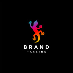 Colorful Gecko Crawling Up Logo Design. Colorful Glowing Gecko Crawling In The Dark Logo Design.