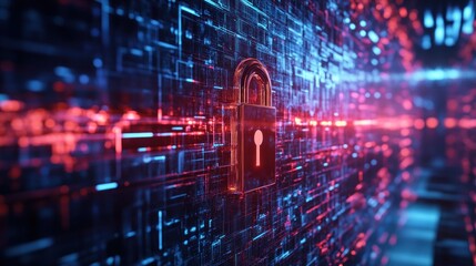 Fototapeta premium Cyber Security Concept: A Digital Lock on a Futuristic Abstract Network