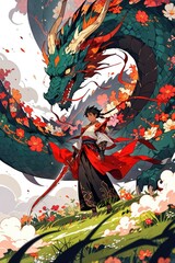 Fantasy Warrior and Dragon Artwork