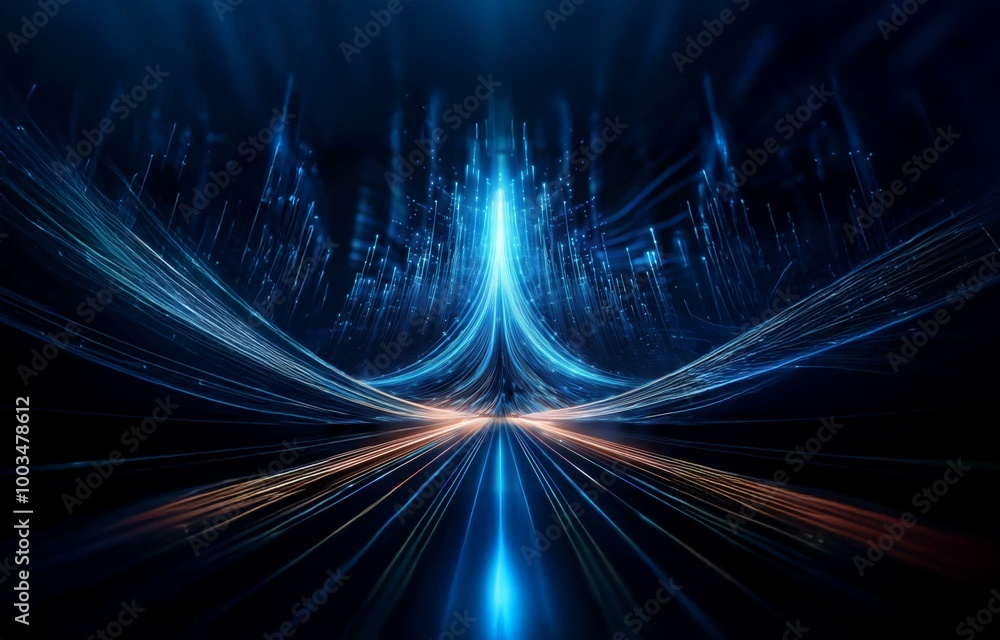 Aufkleber abstract digital background with a blue glow and an array of lines that converge at a central point.