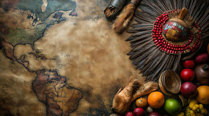 Columbus and the Indigenous Peoples, exploring cultural exchange, with copy space, Columbus Day