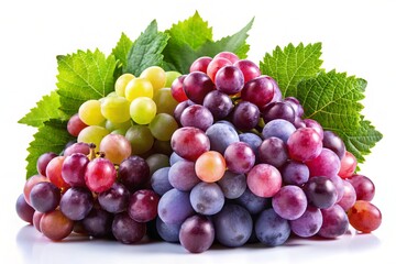Fototapeta premium Vibrant, juicy grapes displayed against a crisp white background, highlighting their stunning colors and intricate