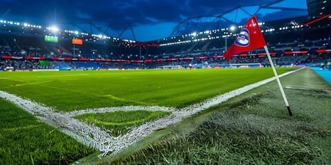 the corner flag on a football field featuring the UEFA Euro 2024 emblem