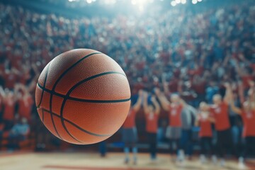 Basketball in Motion Above Excited Crowd
