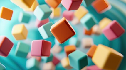 Colorful Cubes in Motion Over a Vibrant Background