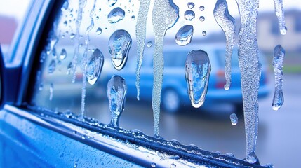 Water Drops on a Car Window in Rainy Weather