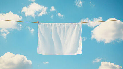 White shirts hanging on a laundry line against a blue sky, capturing a clean and fresh outdoor concept, symbolizing purity and freshness.