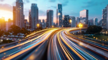 City Traffic Flow at Sunset with Blurry Lights