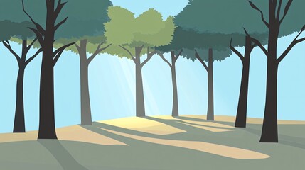 Obraz premium Sunlight shines through a grove of trees.