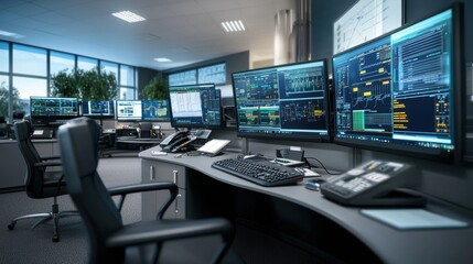 Modern Office with Multiple Computer Monitors