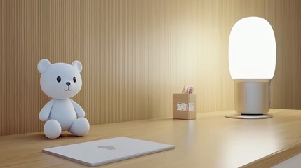 Cozy Workspace with Toy and Soft Lighting
