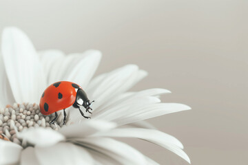  Close-up shot of a vibrant ladybug resting on a white flower