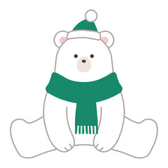 クリスマスの白熊のベクターイラスト。冬、マフラー、帽子、シロクマ、ホッキョクグマ