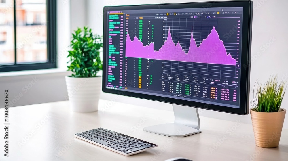Aufkleber modern workspace with financial data on computer screen