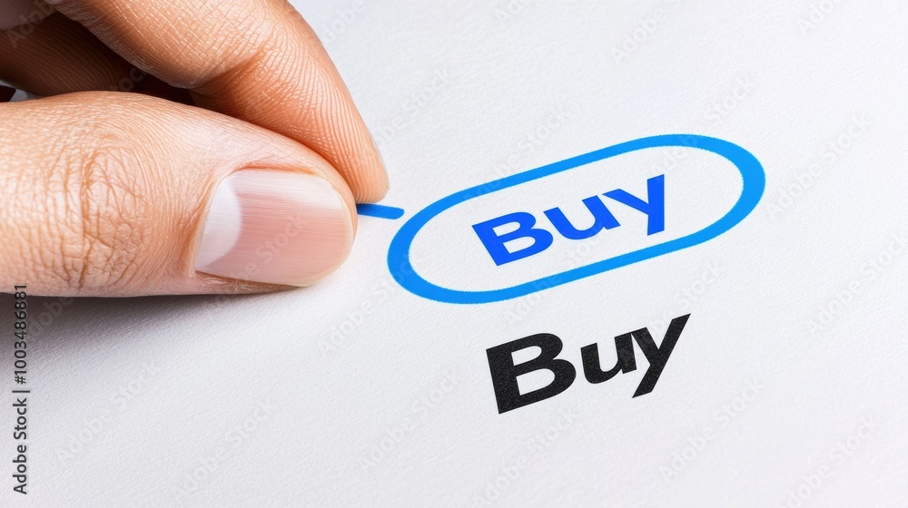 Poster Hand Pointing at Buy Button on Touchscreen Interface