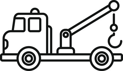 Simple line drawing of a tow truck with its hook extended, ready for roadside assistance