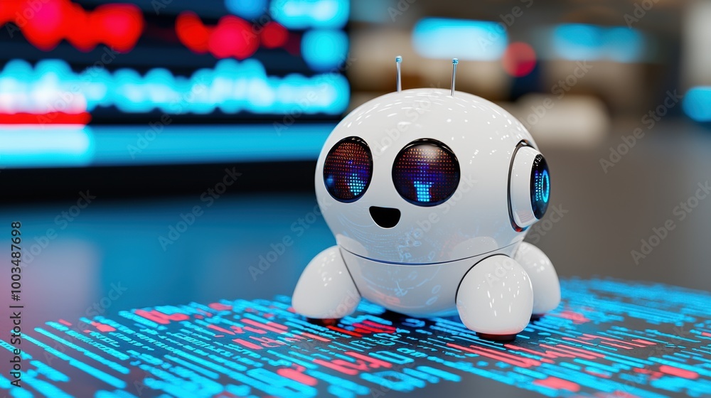 Aufkleber cute robot on digital background with data patterns