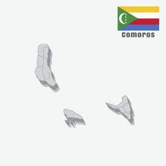 3D map of Comoros with separated sections on a white background